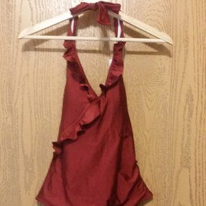 Large Cupshe One Piece Swimsuit Maroon Halter Top